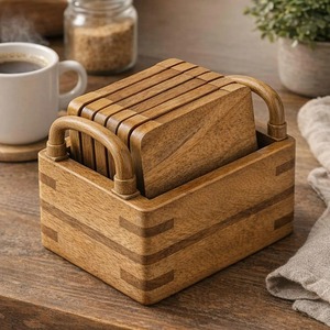 Premium Wooden <b>Square</b> Coaster <b>Set</b> Heat Resistant Drink Coasters for Home Office and Kitchen At Best Price - Product Image 2