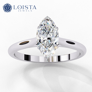แหวนหมั้นเพชรแท้ทรงมาร์คีส์แพลตตินั่มสำหรับผู้หญิง LOISTA ได้รับการรับรองจาก GIA สี D สไตล์คลาสสิก - Product Image 4