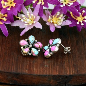 Pendientes de botón vintage con racimo de gemas turquesa y algodón de azúcar, estilo bohemio occidental, hechos a mano, joyería para mujer - Product Image 5