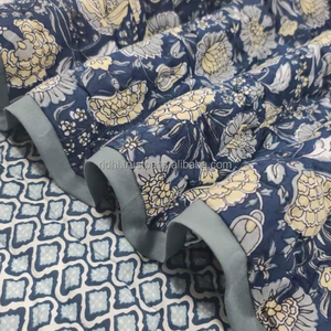 Blue Print Organic Eco-Friendly Quilted Blanket Hand Block Printed 100% Cotton Luxury Oversized <b>Quilt</b> Couch Bed Sage Lap <b>Bedding</b> - Product Image 1