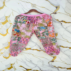 Colorful Floral Patchwork Cotton <b>Harem</b> Trousers with Loose Relaxed Fit Breathable Fabric for <b>Yoga</b> Practice Bohemian Festival - Product Image 2