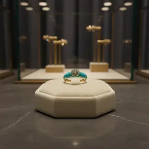 แหวนทองเคลือบสีเทอร์ควอยซ์ประดับเพชรรอบกลาง ดีไซน์หรูหรา ของขวัญเครื่องประดับชั้นดีสำหรับเธอ - Product Image 3