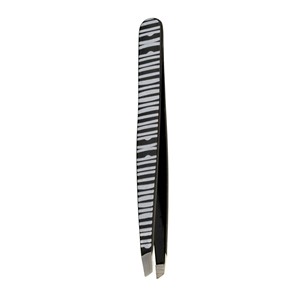 Pinzas para enhebrar el cabello de las cejas con punta de aislamiento inclinada recubierta en blanco y negro para uso de pestañas y belleza - Product Image 6