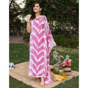 Ensemble Kaftan Bohème Longue Taille Naturelle Respirant pour Femme en Chiffon Rose Printanier Taille XS - Product Image 4
