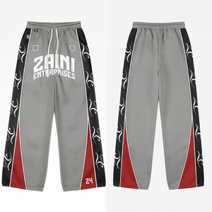 Pantalon coupe-vent en nylon premium 140 GSM, tissu léger et lisse, gris, noir, rouge, panneaux latéraux, logo personnalisé imprimé, coupe jogger - Product Image 1