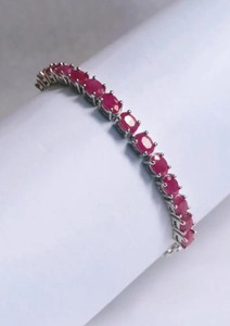 Natural Ruby Tennis Bracelet in Sterling <b>Silver</b> White Gold Plated Luxury Red Gemstone Women's Wedding & Anniversary Gift - Product Image 3