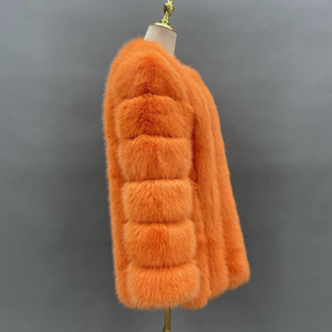 Manteau long en fausse fourrure tricotée unie et écologique pour l'hiver, ODM personnalisé, manches longues, mode féminine, doublure en soie - Product Image 2
