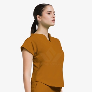 Ensemble de tenue médicale professionnelle pour femmes, col mandarin, haut à manches courtes, pantalon extensible, respirant, uniforme de travail pour infirmières et personnel de santé - Product Image 1