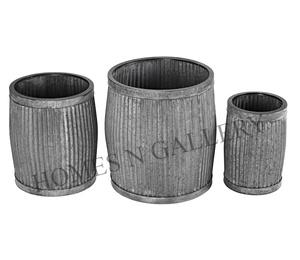 Hot Sale Galvanized Large Round Shape <b>Tin</b> Antique Flower Planters <b>Pots</b> With Handle at Low Prices Made by Indian Manufacturers . - Product Image 2