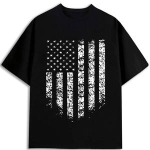 T-shirt noir pour homme de qualité supérieure, vente en gros, avec imprimé drapeau américain, manches courtes, col rond, jersey décontracté en coton, coupe classique, OEM ODM - Product Image 5