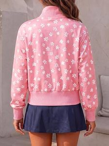 เสื้อสเวตเชิ้ตผู้หญิงลำลองทรงโอเวอร์ไซส์ คอตั้ง แขนยาว ซิปครึ่งตัว ผ้าฟลีซ มีกระเป๋า แต่งสีตัดกัน ป้องกันขนร่วง เหมาะสำหรับฤดูใบไม้ร่วง - Product Image 5