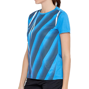 T-shirt en tricot pour femme, bleu clair, col rond, manches courtes, coupe classique, séchage rapide, couleur unie, décontracté, printemps-été - Product Image 3