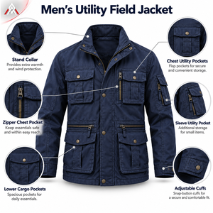 Functional <b>Men</b>’s Utility <b>Field</b> <b>Jacket</b> Featuring Durable Construction Multiple Storage Pockets And Comfortable Everyday Fit - Product Image 6