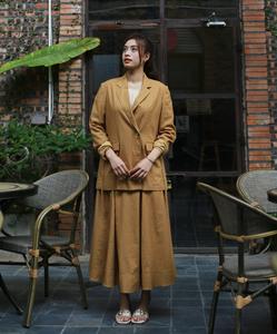 100% Ramie เสื้อแจ็กเก็ตผูกโบว์แขนยาวคุณภาพสูงผ่อนคลายมีกระเป๋าด้านหน้าและด้านข้าง - Product Image 3