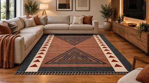 Large Terracotta Charcoal Wool Jute Area <b>Rug</b> Handwoven Boho Geometric <b>Tribal</b> Rustic Farmhouse Living Room Custom Size Carpet - Product Image 2