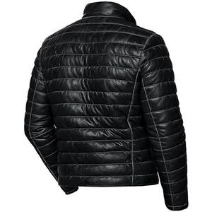 Veste en cuir PU matelassée noire pour homme, col montant, fermeture éclair, coupe-vent, veste de moto d'hiver - Product Image 3