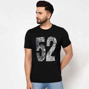 Camiseta Negra para Hombre con Estampado del Número 52, Cuello Redondo, Manga Corta, Estilo Casual, 100% Algodón, Transpirable, Corte Regular - Product Image 1