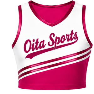 Maillot de cheerleading rose vif sans manches, coupe courte, respirant, uniforme sportif personnalisé pour l'entraînement d'équipe, tenue athlétique de performance - Product Image 1