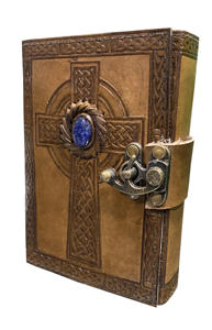 Carnet en cuir fait main avec gaufrage croix celtique, pierre précieuse lapis-lazuli bleu roi, 100 feuilles A4, cadeau, carnet de notes vintage, carnet de croquis - Product Image 2