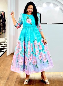 AARYA 2026 Nouvelle Robe d'été décontractée à imprimé floral, manches courtes, longueur mi-cuisse, coupe ample, style occidental, pour femme, grande taille, col rond - Product Image 6