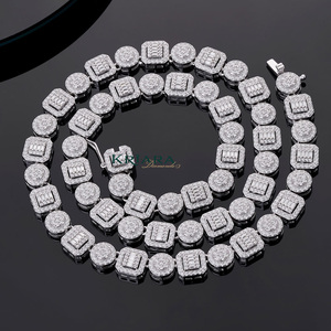 Moissanite <b>Statement</b> <b>Necklace</b> S925 Silver Rhodium Plated Geometric Link Chain Luxury Unisex Everyday Wear - Product Image 1