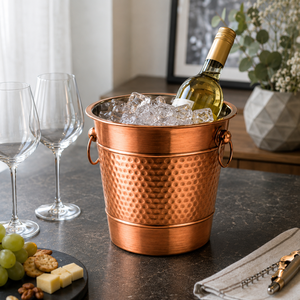 Premium Hammered Copper Wine Cooler <b>Bucket</b> with Ring Handles | Stainless Steel Lined Champagne Ice <b>Bucket</b> for Wine <b>Beer</b> Beverage - Product Image 4