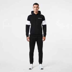 Ensemble de survêtement décontracté pour homme, noir et blanc, à capuche, manches longues, coupe régulière, pour l'automne - Product Image 1