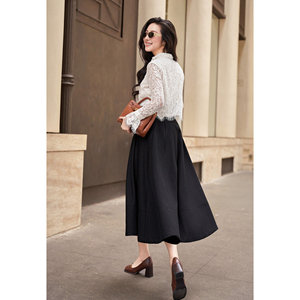 Jupe midi évasée noire élégante et moderne pour femme, taille haute, décontractée, pour le bureau, conception personnalisée ODM OEM RYAN - Product Image 3