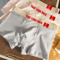 Caleçons boxeurs pour hommes en pur coton, taille mi-haute, couleur unie, respirants, avec logo tricoté à la taille, personnalisables, confortables