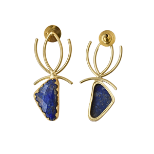 Boucles d'oreilles pendantes en laiton plaqué or faites à la main avec pierre semi-précieuse Lapis Lazuli, bijoux artisanaux légers, vente en gros - Product Image 2