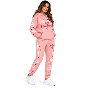 Ensemble de survêtement de Noël pour femme de haute qualité, imprimé graphique, sweat à capuche et pantalon de jogging, couleur unie, personnalisé, pour les fêtes - Product Image 3