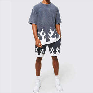 Men's Washed Cotton Short Sleeve T-<b>Shirt</b> <b>Flame</b> Print Casual Street Style Summer <b>Shirt</b> Gray - Product Image 2