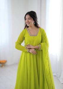 Traje Anarkali de Tela Georgette de Imitación de Piel de Zorro, Suave y Pesada, con Interior de Microalgodón, Estilo Festivo, para Todas las Temporadas - Product Image 4