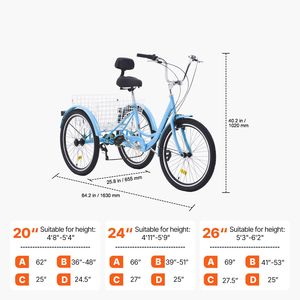Triciclo para Adultos de 7 Velocidades con Ruedas de 20 Pulgadas, de Acero al Carbono, con Canasta Ajustable para Carga - Product Image 2