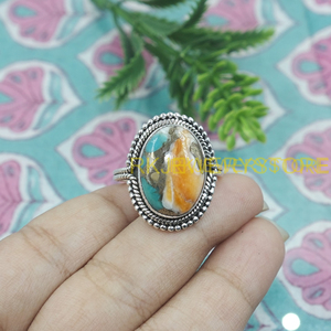 Natural Oyster Turquoise <b>Ring</b> 925 Sterling <b>Silver</b> Handmade Boho Statement Oval Gemstone Vintage Jewelry for <b>Men</b> Christmas gift - Product Image 3