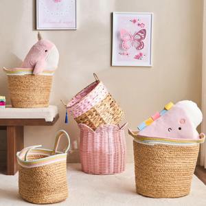 Paniers en jacinthe d'eau ornés de teinture rose, paniers de rangement faits à la main, vente en gros, écologiques, fabriqués au Vietnam - Product Image 4