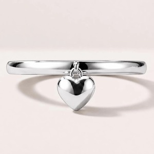 Yellow Gold Plated Heart Pendant <b>Plain</b> Band Silver <b>Ring</b> Romantic Unisex Everyday Wear - Product Image 3