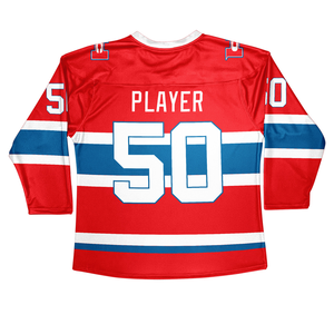For Ice Hockey Jersey Red <b>Blue</b> <b>White</b> <b>Striped</b> Sublimated Moisture Wicking Breathable Plus Size Full Sleeve Men's Adult Regular - Product Image 2