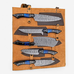 Juego de 5 Cuchillos de Chef Burraq Hechos a Mano, Modernos, Ambidiestros, de Acero de Damasco, con Hoja de 8-9.9 Pulgadas, Mango de Resina y Funda de Cuero - Product Image 4