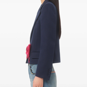 Blazer décontracté tendance pour femme, col cranté, noir uni, tissé, respirant, veste de sororité, 100 % polyester, sur mesure - Product Image 3
