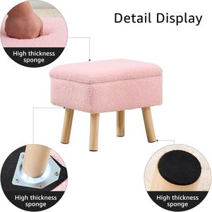 Pouf Contemporaneo Rettangolare Rosa con Rivestimento in Pile Teddy e Gambe in Legno Massello, Ideale come Panca o Poggiapiedi per Ingresso Hotel - Product Image 2