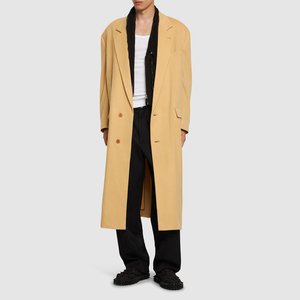 เสื้อโค้ทขนสัตว์ผู้ชายแบบยาว รุ่นใหม่ สำหรับฤดูใบไม้ร่วงและฤดูหนาว สีพื้น ทนความหนาวเย็น คอปกพับได้ ติดกระดุม สไตล์ลำลอง - Product Image 3