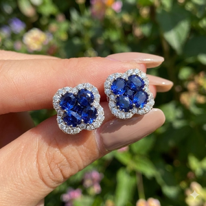 Huggie-pendientes de oro rosa de 18K para mujer, joyería de zafiro azul fino con diamante 100% Natural, con forma de flor - Product Image 2