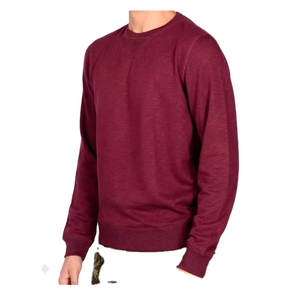 Lightweight <b>Men</b> Plain Crew Neck Sweatshirt Burgundy Maroon Fleece <b>Pullover</b> Blank Long Sleeve Casual Streetwear Top OEM - Product Image 1