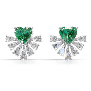 Luxury Heart Shape <b>Emerald</b> <b>Stud</b> Earrings With Diamond Claw Setting 925 Silver Women's Fine Jewelry - Product Image 3