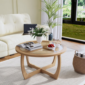 Mesa de centro de ratán redonda Boho Coastal para muebles de sala de estar o centros de mesa - Product Image 1