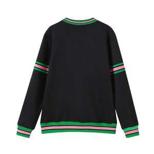 เสื้อสเวตเตอร์ปักลายตัวอักษรกรีกลำลองสวมใส่สบาย, เสื้อคอกลมปักลายแถบกำมะหยี่สีดำสวมใส่สบาย - Product Image 2