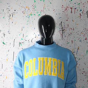 COLUMBIA SKY BLUE <b>Mock</b> <b>Neck</b> Sweatshirt 100% YELLOW Applique Embroidery wide <b>neck</b> Sweatshirt Finer Threads - Product Image 5