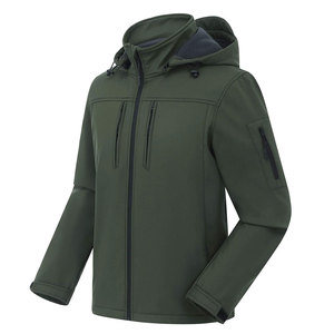 Chaqueta de Hombre Personalizada, Color Verde Oscuro, con Capucha, para Exteriores, Impermeable, Cortavientos, con Cierre y Bolsillos en el Pecho y las Mangas - Product Image 1