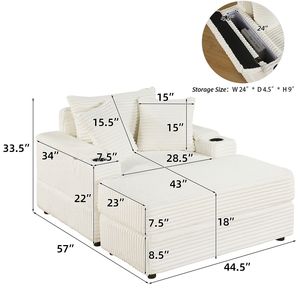 Divano Chaise Longue Profondo con 2 Cuscini Decorativi e Pouf per Soggiorno, Arredamento Confortevole - Product Image 4